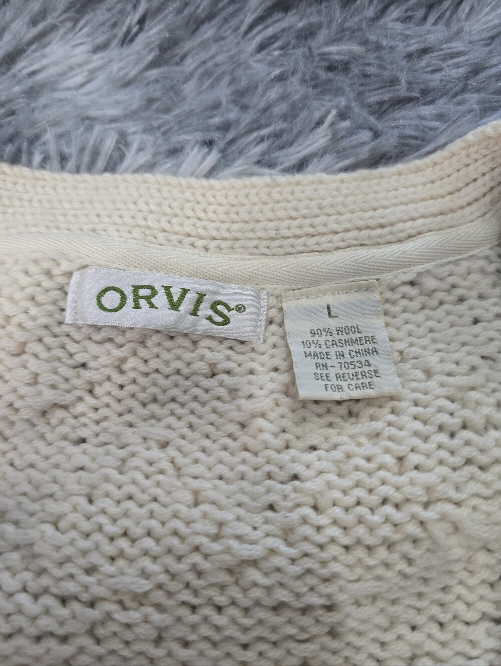 Orvis Cream Cable-Knit Button Cardigan Sweater - Picture 5 of 11